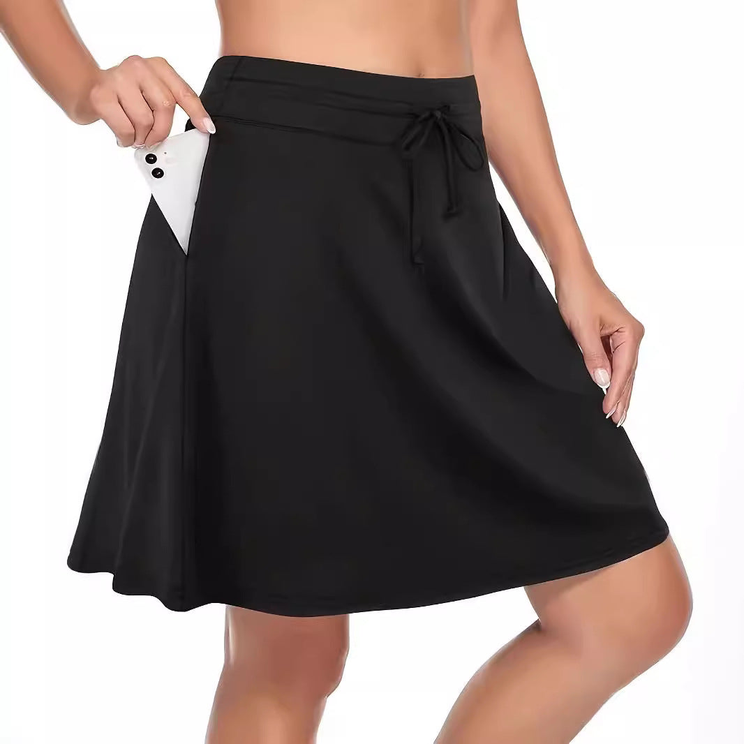 Women's Fashion Casual Printing Pocket Fake Two-piece Skirts
