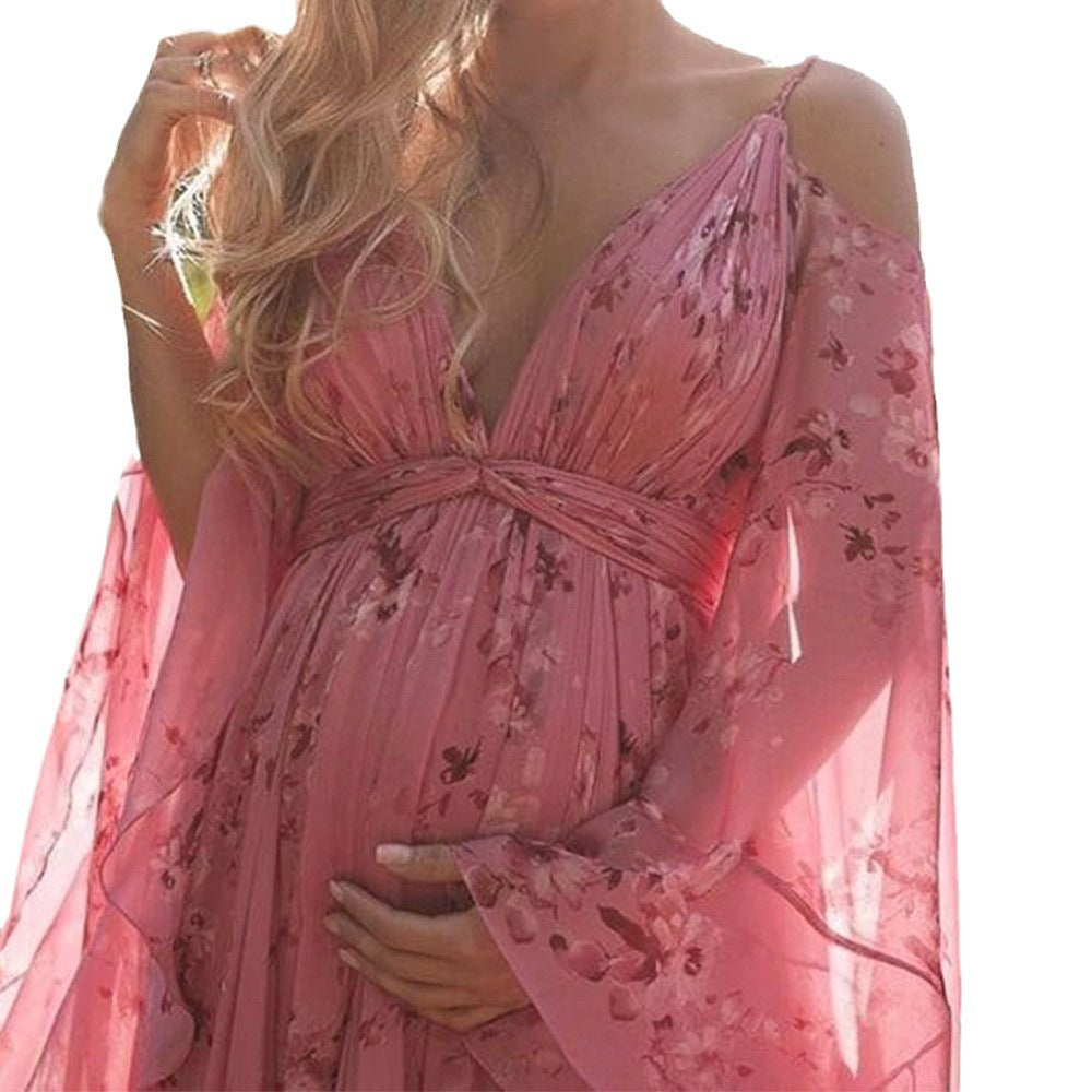 Women's Floral Pink Long Dress Pregnant Large Dresses