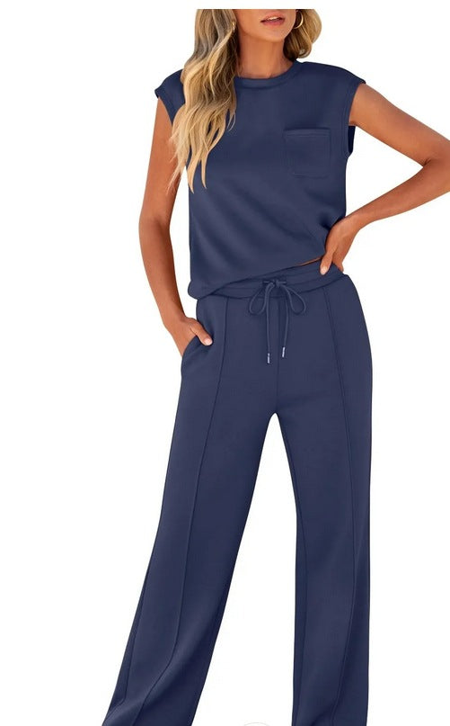 Women's Sleeveless Casual High Elastic Loose Two-piece Suits