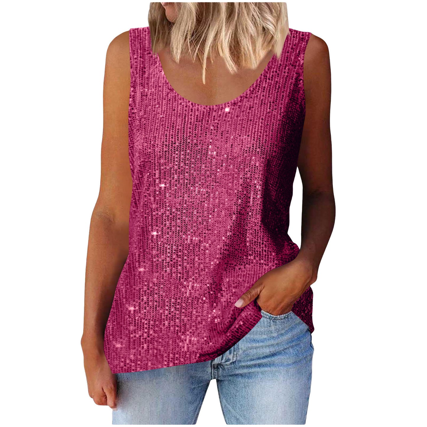 Women's Commuter Sequins Loose-fitting Round Neck Color Tops