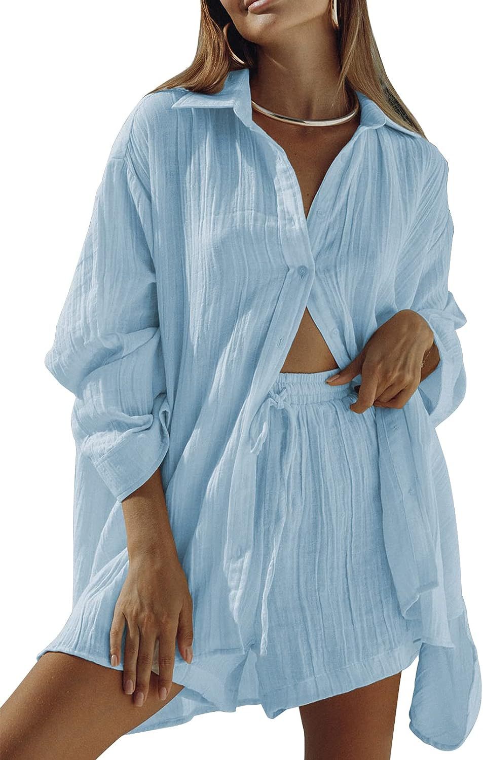 Women's Casual Two-piece Summer Long Sleeve Shirt Suits