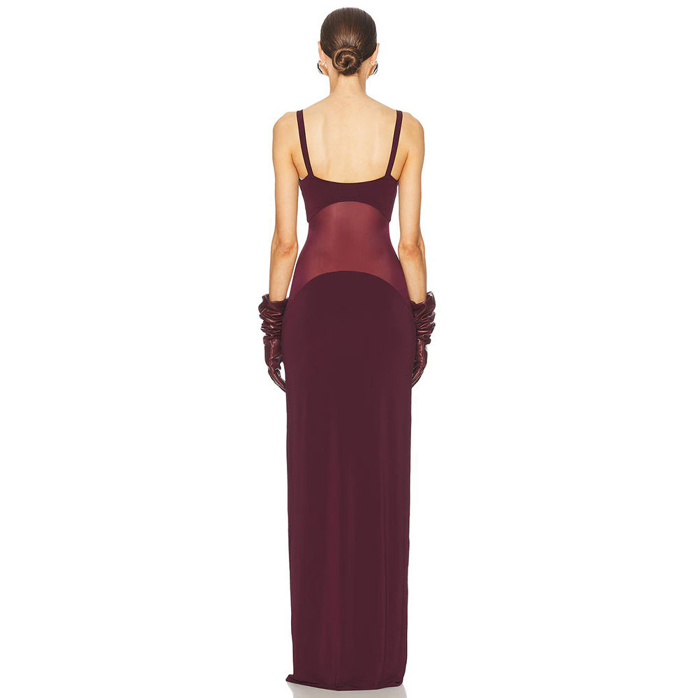 Women's Red Suspender Dress White High Waist For Dresses