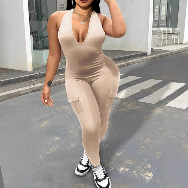 Women's Backless Halter Hip Lifting Sport With Jumpsuits