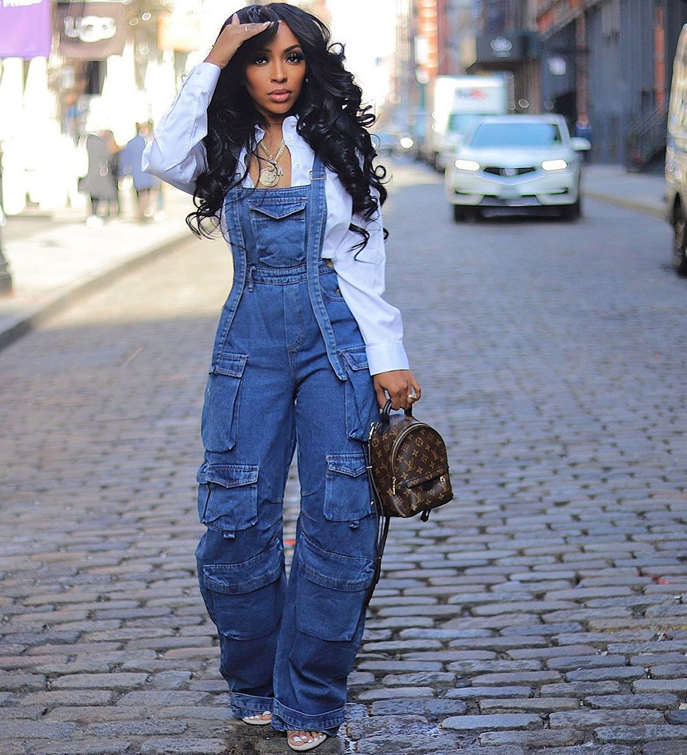 Women's Loose Denim Suspenders Spring Street Stylish Jumpsuits