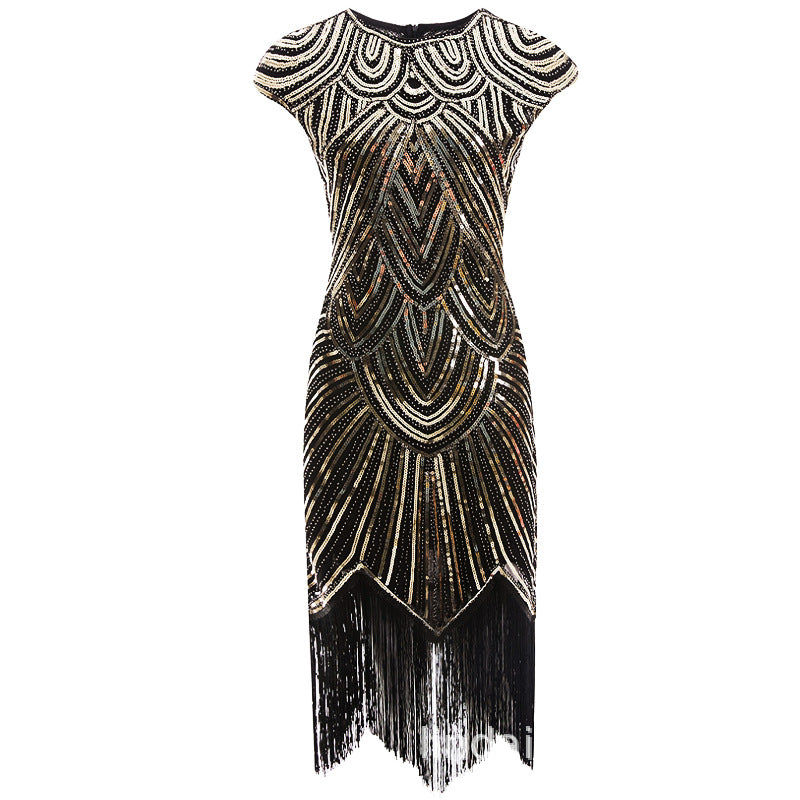 Women's Sequin Formal Dress Beaded Tassel Banquet Evening Dresses