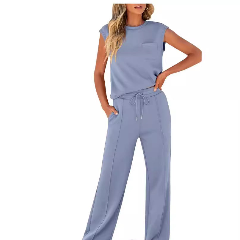 Women's Sleeveless Casual High Elastic Loose Two-piece Suits