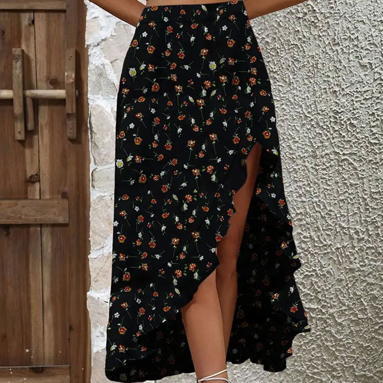 Women's Romantic Elegant Floral Lotus Leaf Hem Skirts