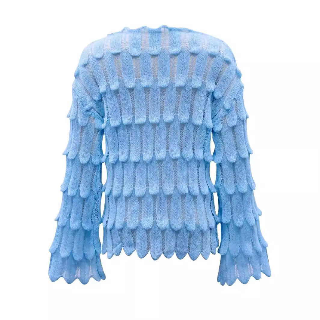 Women's Chic Feather Loose Pullover Fashionable Long Sleeve Hollow Sweater