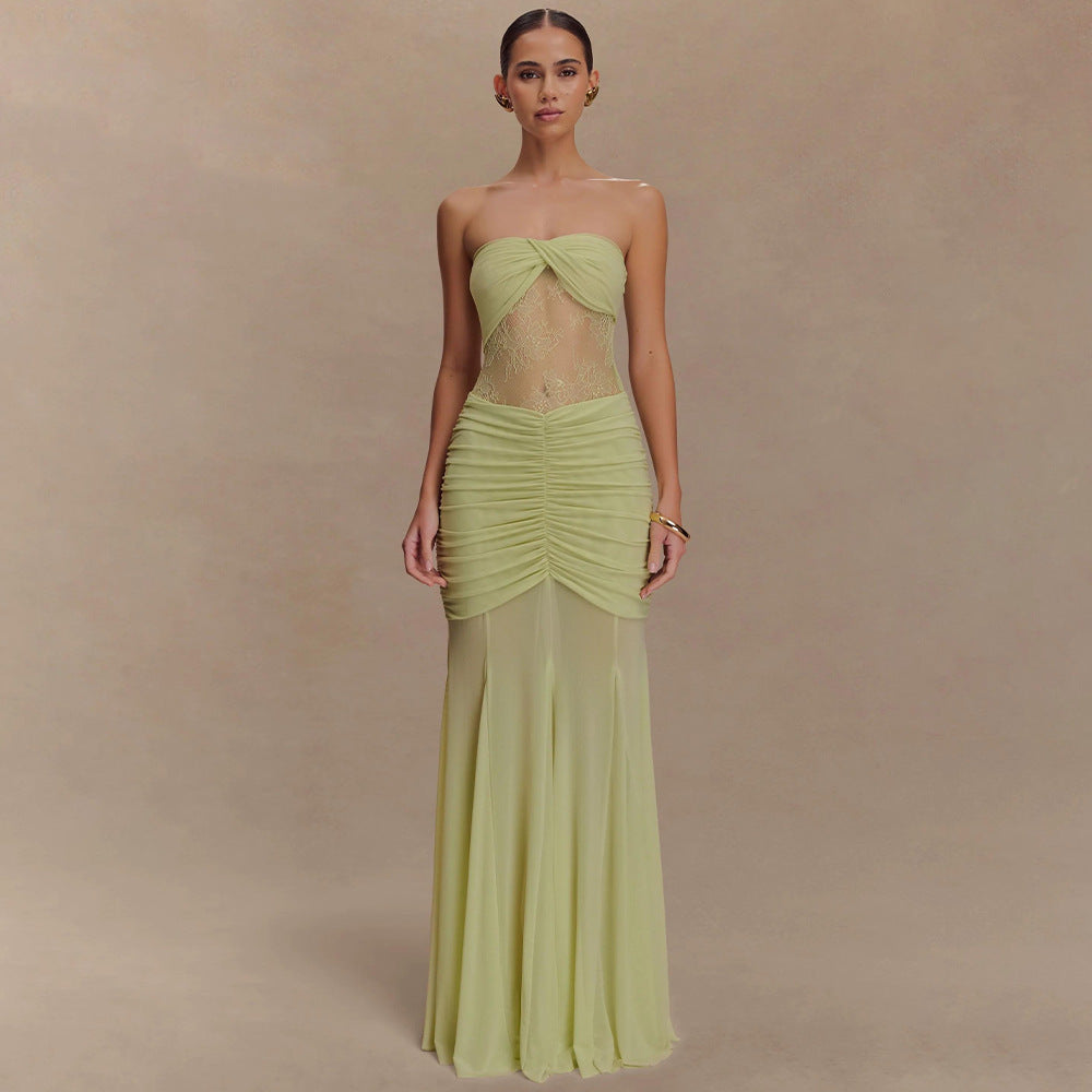 Graceful Tube Sleeveless Sexy Pleated Hollow Dress