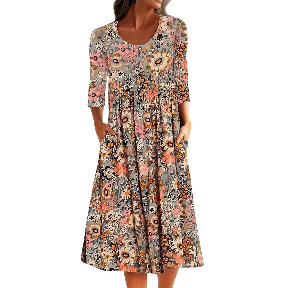 Women's Neck Half Sleeve Pullover Loose Casual Dresses