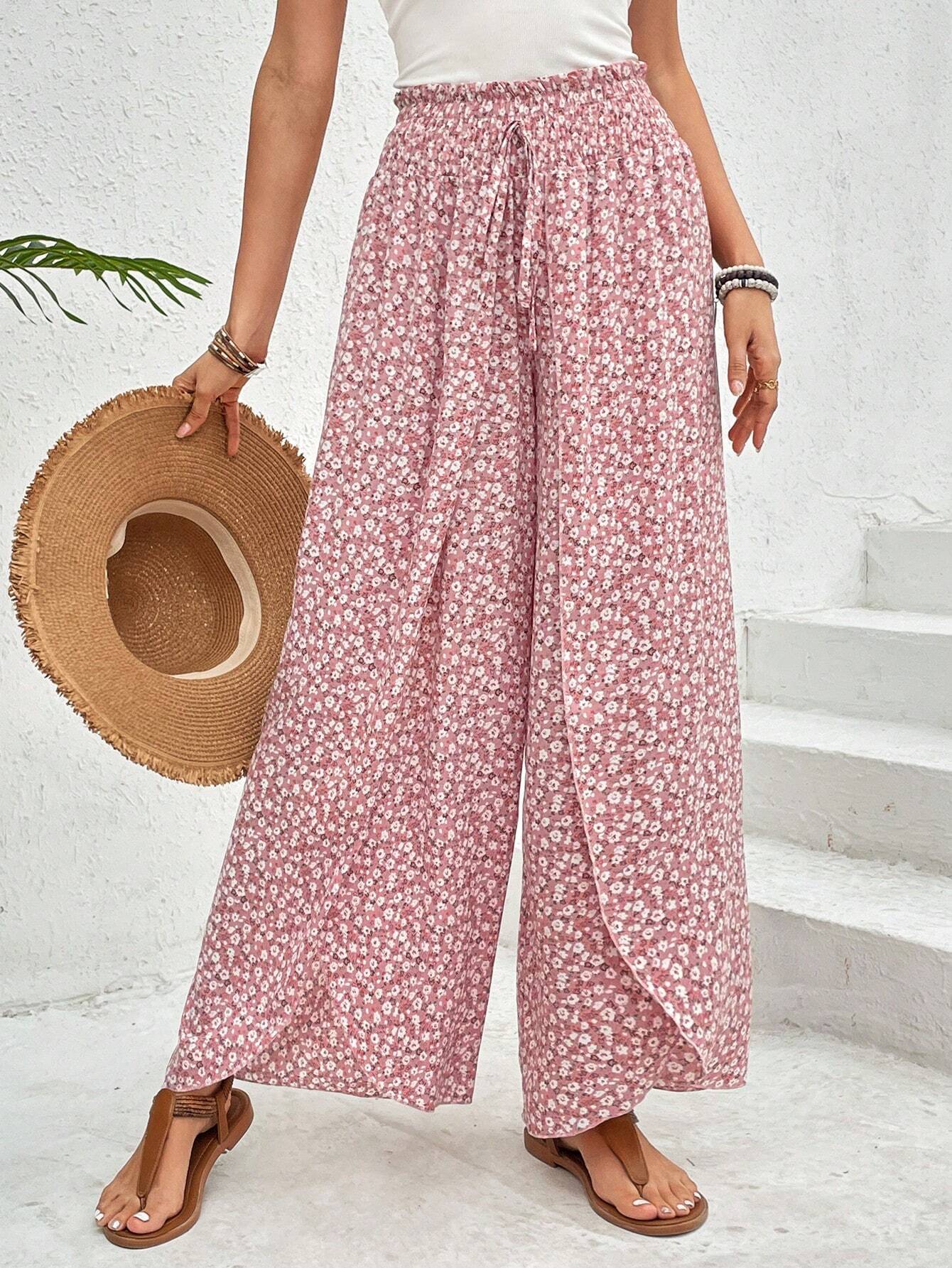 Women's Summer Fashion Floral Side Slit Pants