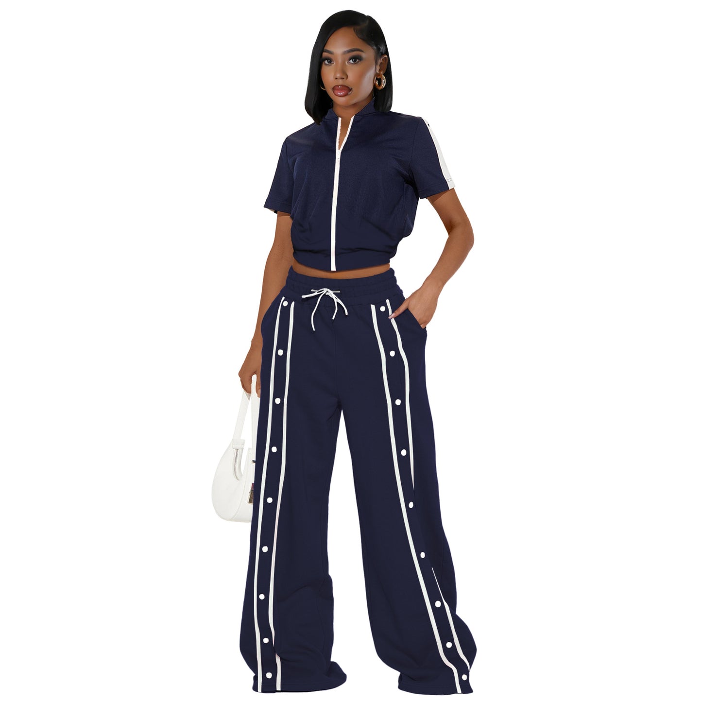 Women's Strap Wrap Breasted Loose Pockets Wide Leg Suits