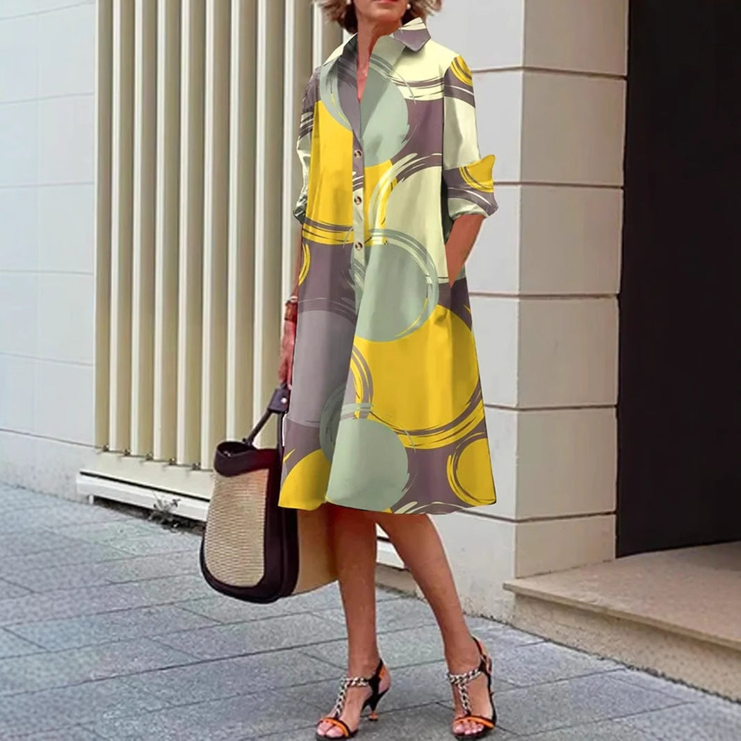 Unique Attractive Women's Printed Pocket Shirt Dress