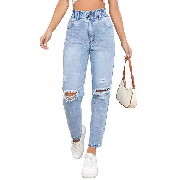Women's Trendy Thin Looking Ripped Straight Denim Jeans