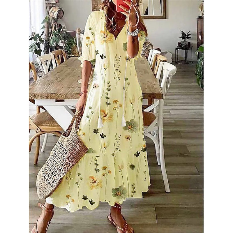 Casual Sweet Loose Printed Tassel Long Dresses
