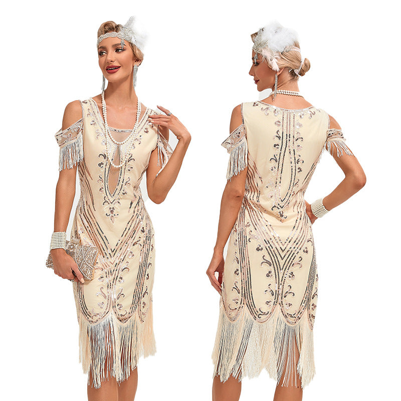 Retro Dance Party Embroidery Tassel Dress Plus Size