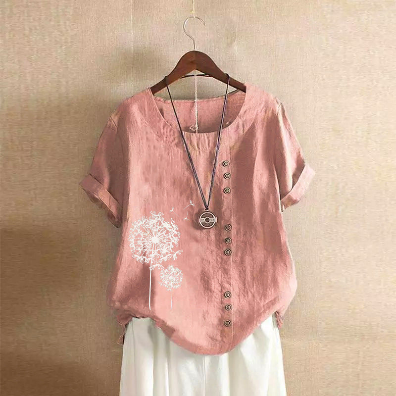 Women's Retro Large Casual Loose Cotton Linen Sleeve Blouses