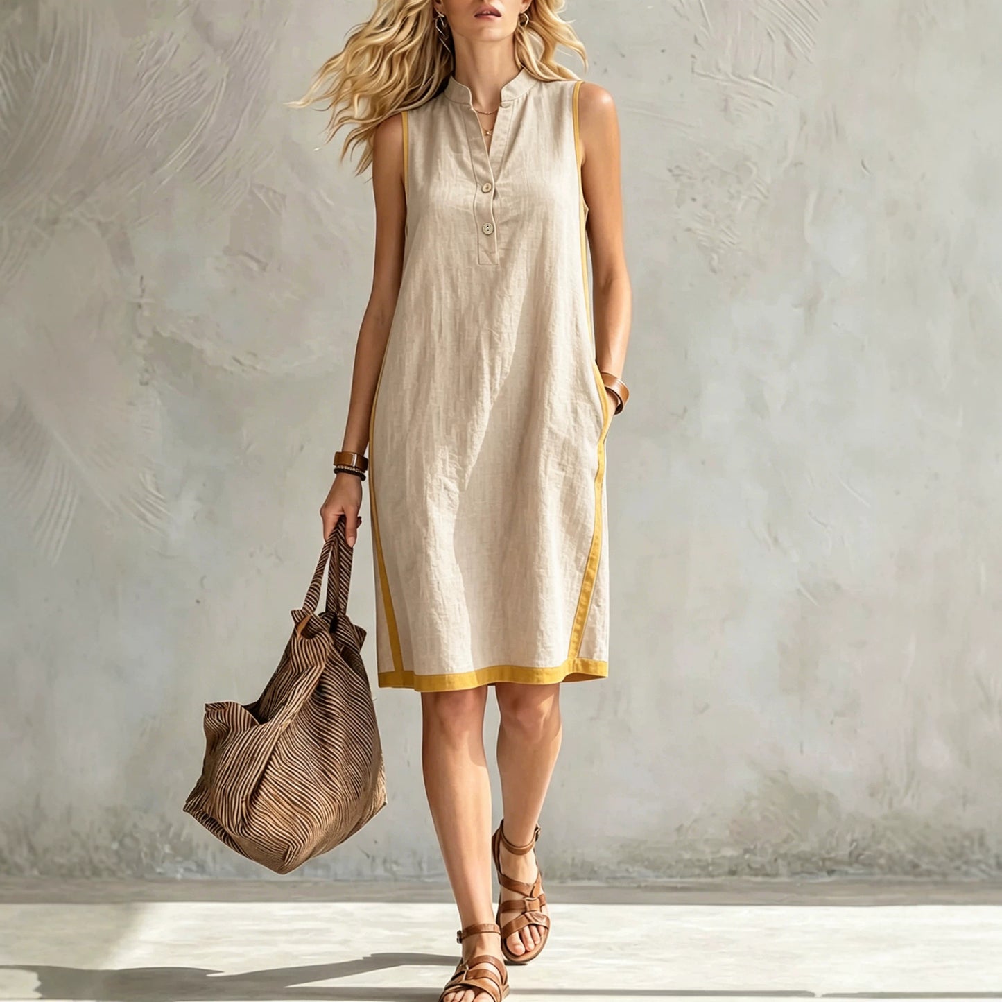 Charming Women's Sleeveless Casual Loose Linen Dress
