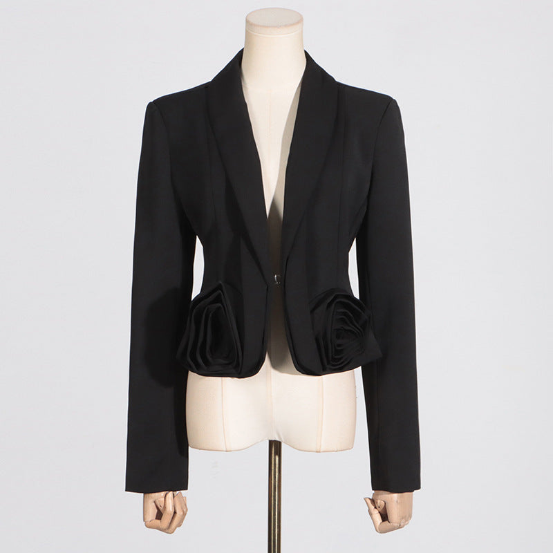 Women's Court Style Autumn Collar Three-dimensional Flower Splicing Suits