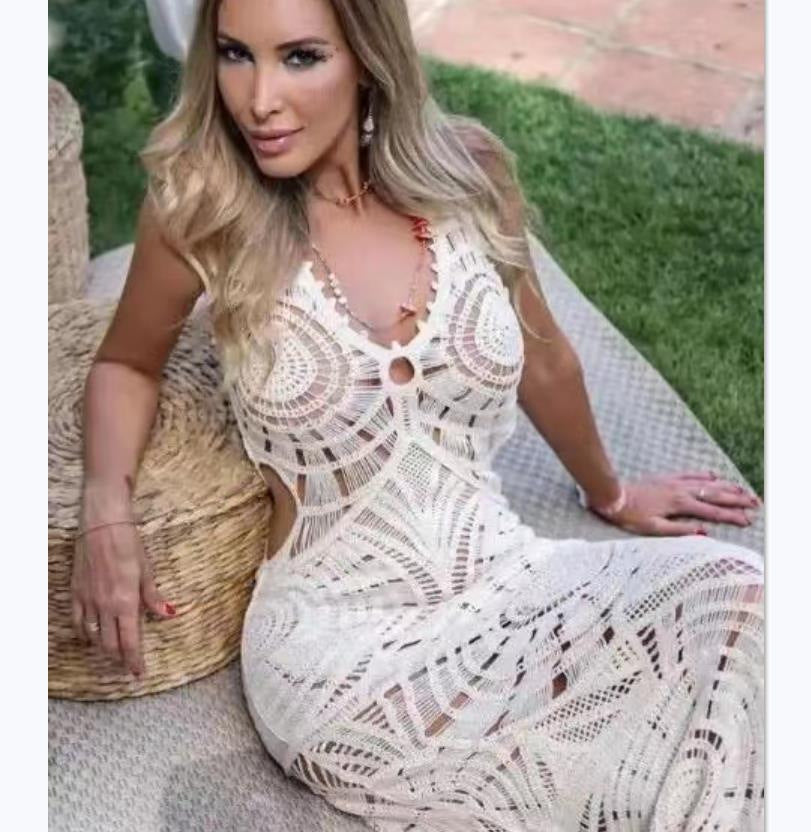 Women's Beach Dress Knitted Hollow Out Low-cut Dresses