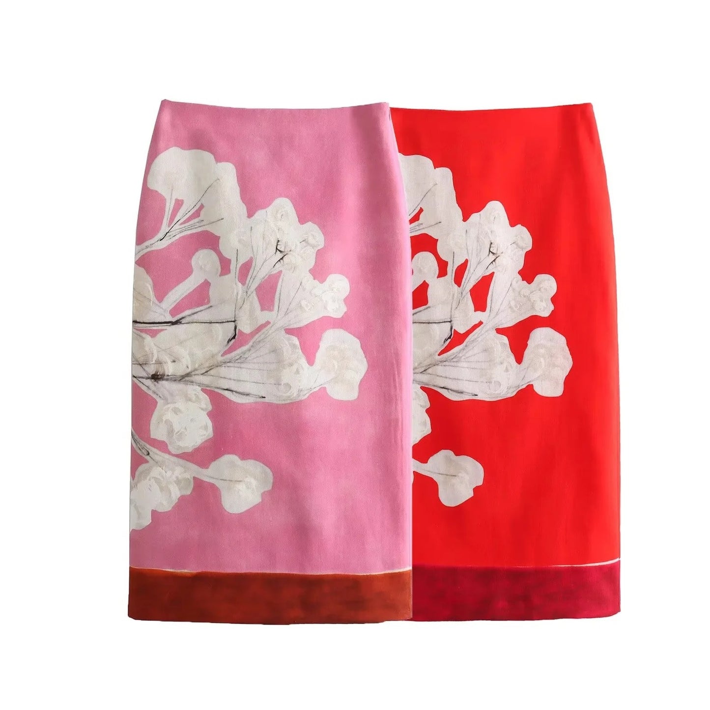 Women's Spring Fashionable Linen Blended Printed Skirts