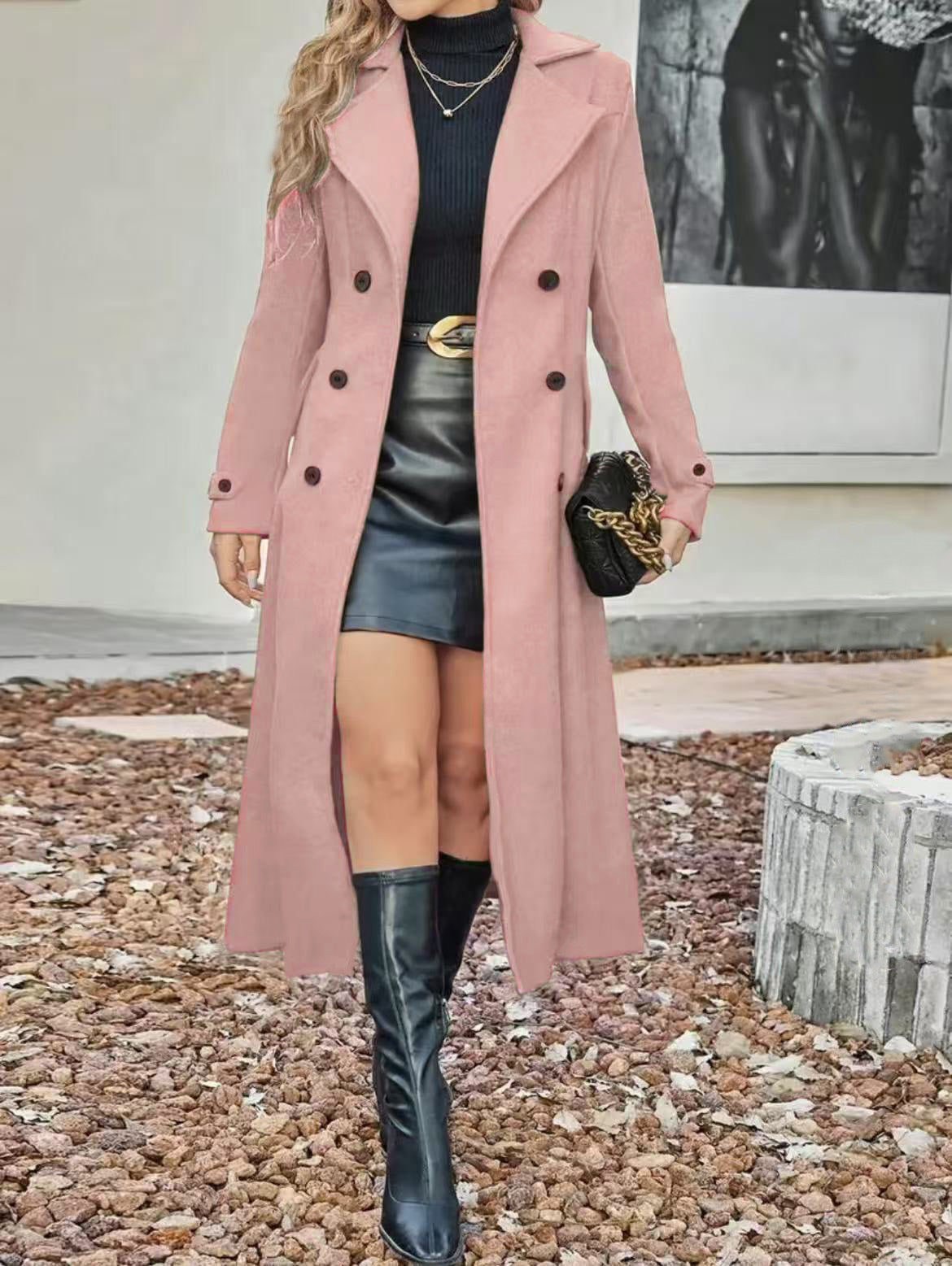 Women's Fashion Woolen Double Breasted Overcoat Coats