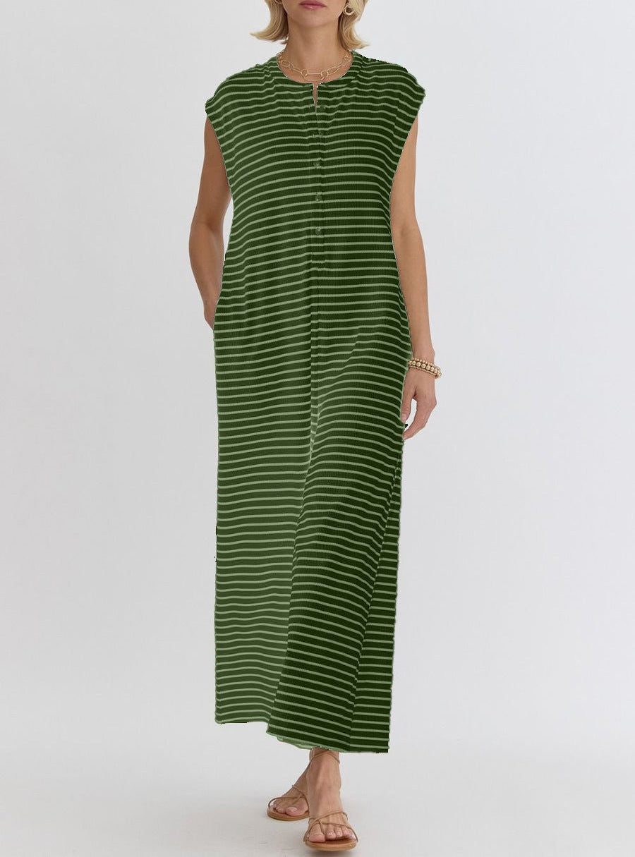 Women's Simple Loose Striped Sleeveless Wide Leg Jumpsuits
