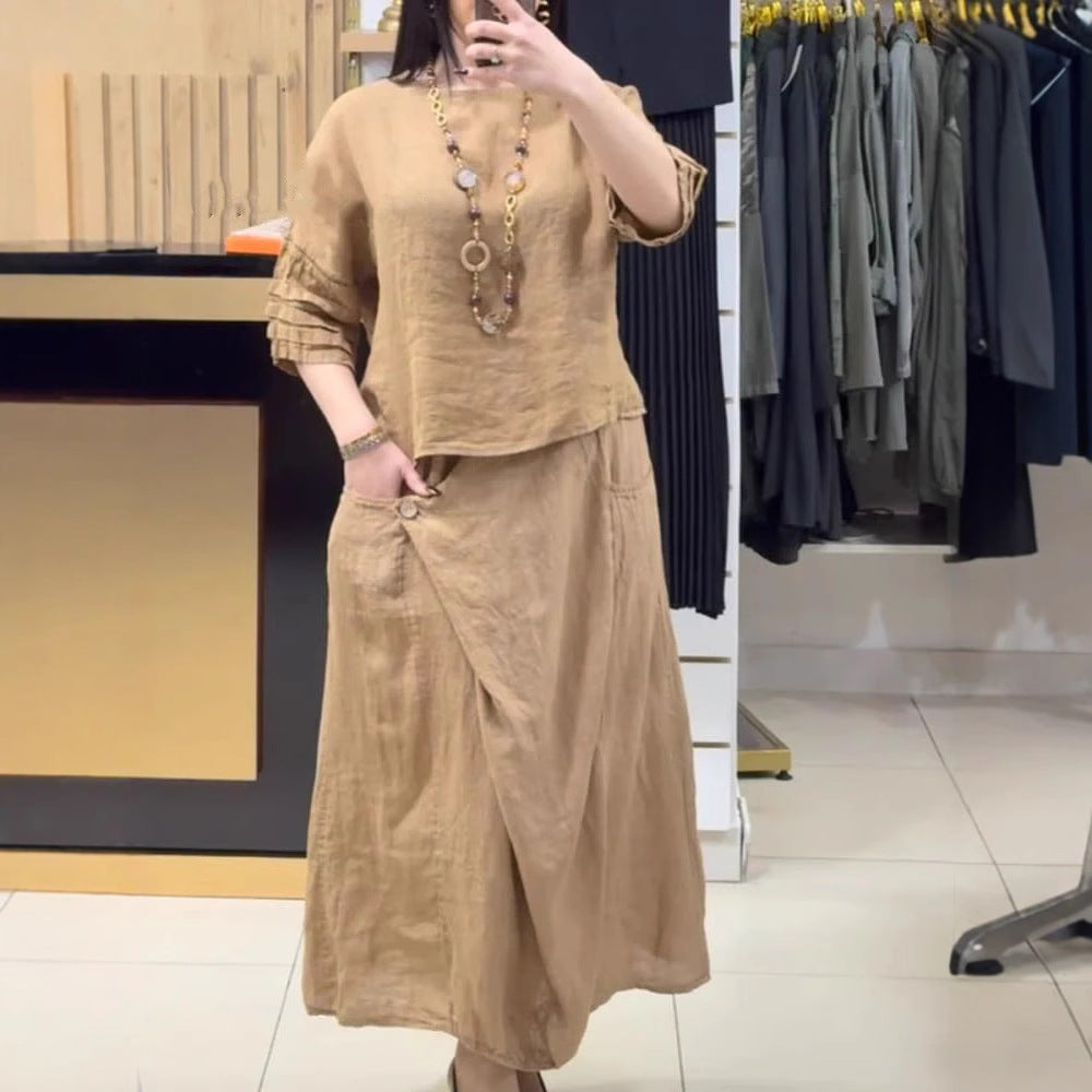 Women's Casual Solid Color Loose Dress Two-piece Suits