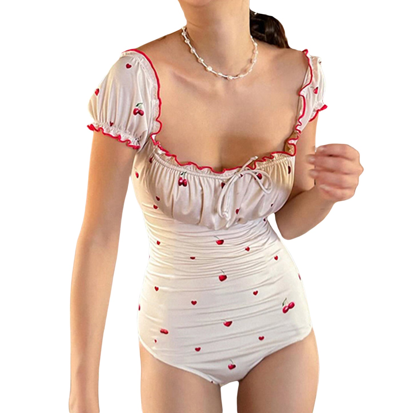 Style Vacation Cherry Print Backless Bodysuit Jumpsuits