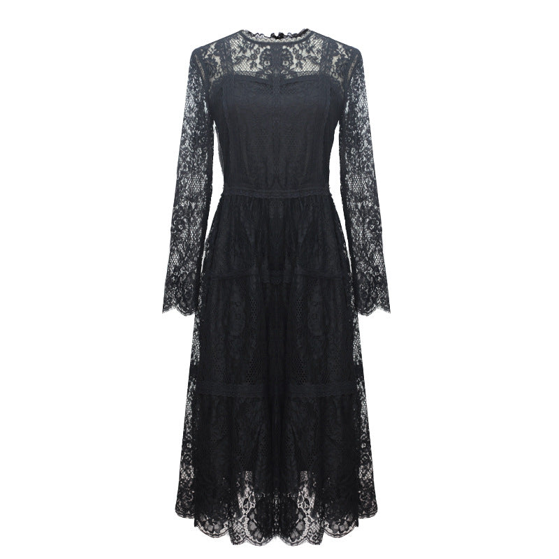 Women's Lace Dress French Chubby Black Primer Dresses