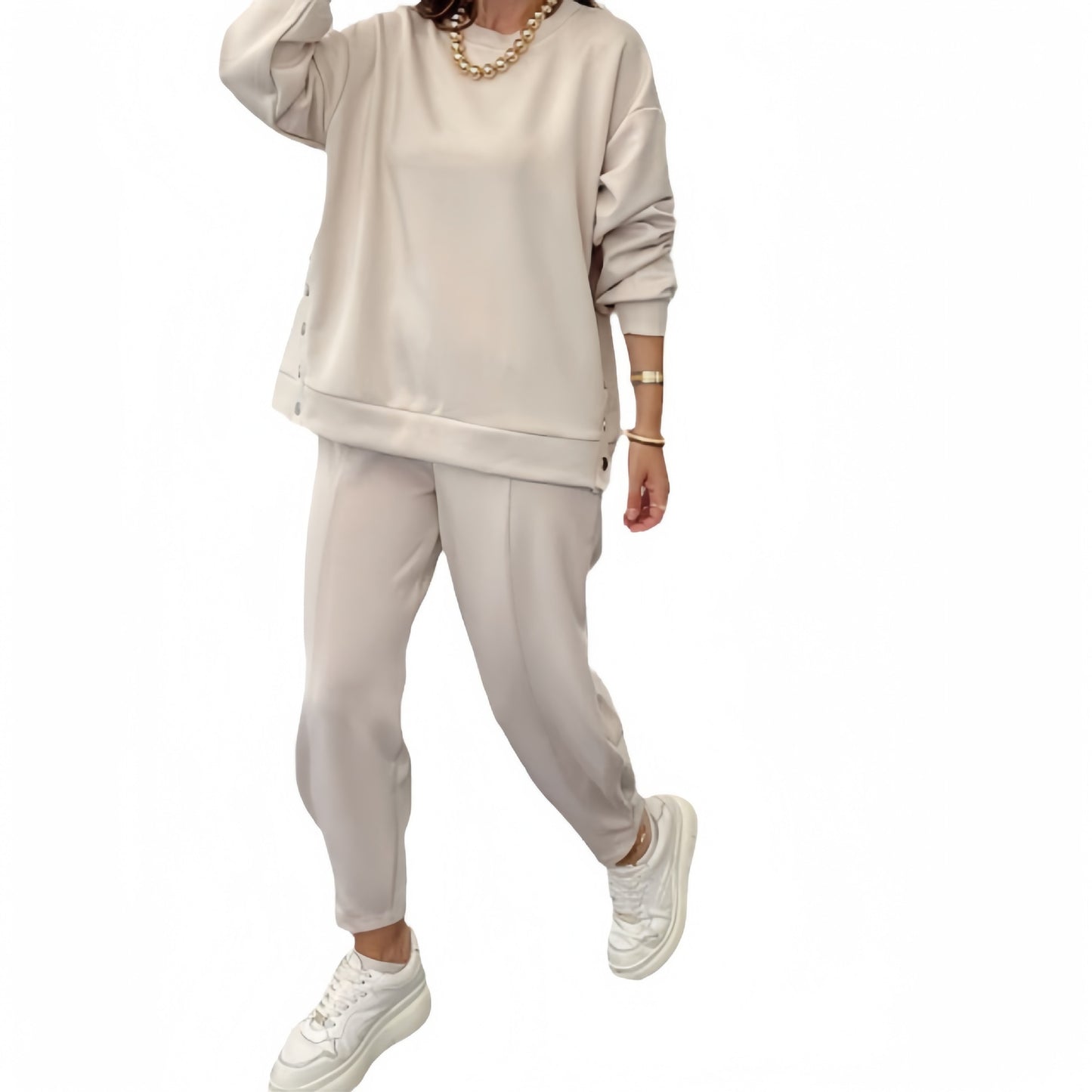 Women's Metal Button Split Long Sleeve Sports Casual Suits
