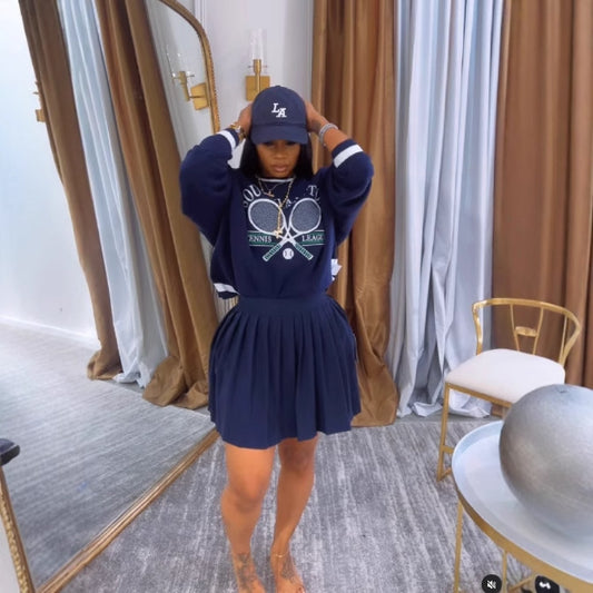 Women's Autumn Baseball Pullover Pleated Two-piece Set Suits