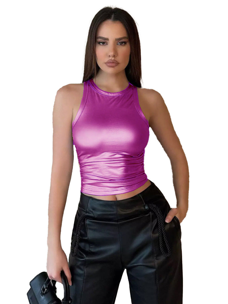 Women's Solid Color Round Neck Sleeveless Tight Blouses