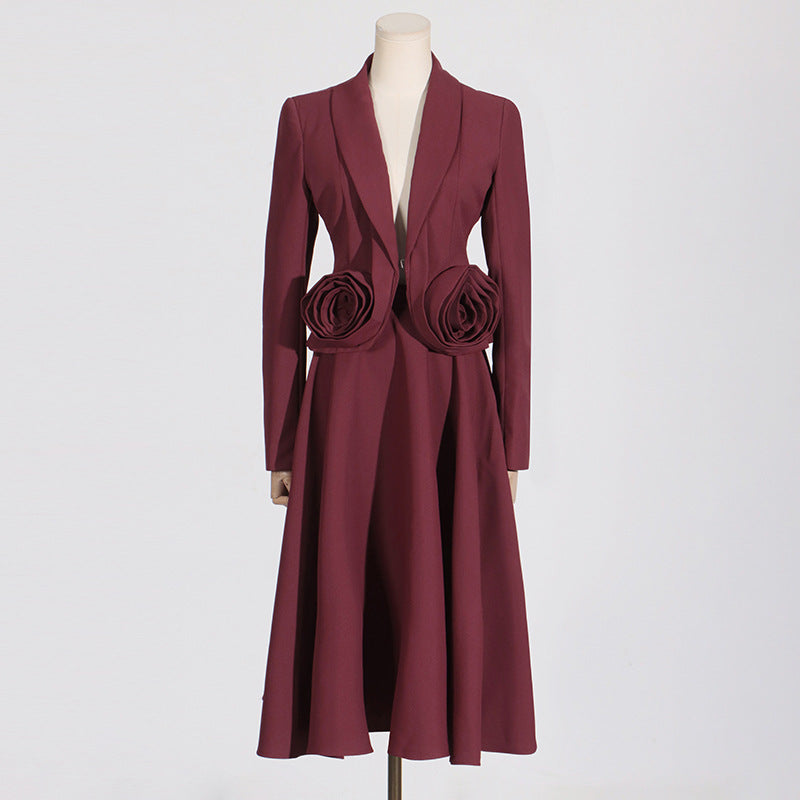 Women's Court Style Autumn Collar Three-dimensional Flower Splicing Suits