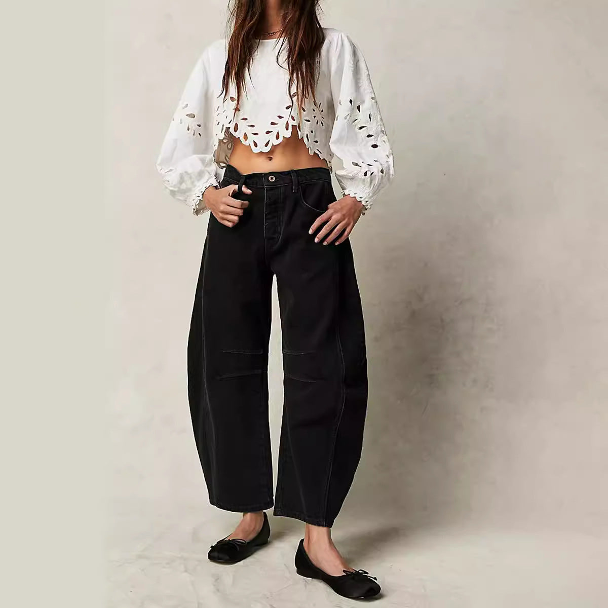 Women's Fashion Casual Wide Leg Loose Waist Jeans