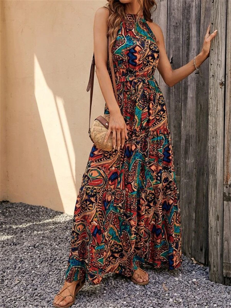 Women's Bohemian Retro Halter Dress Female Dresses