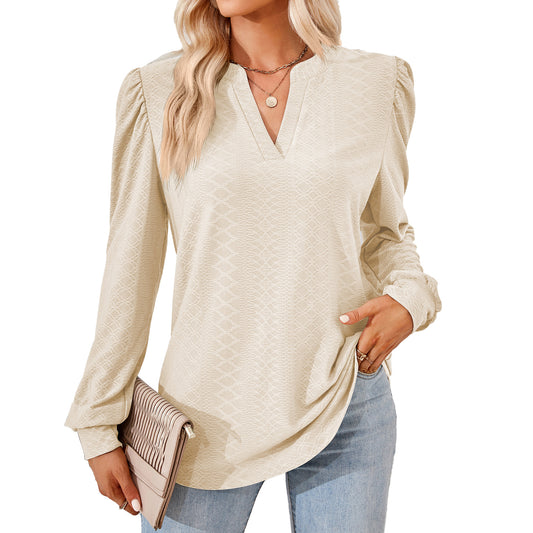 Women's Solid Color Jacquard Long Sleeve Loose-fitting Blouses