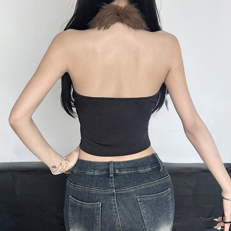 Splicing Furry Female Hot Sexy Backless Tops