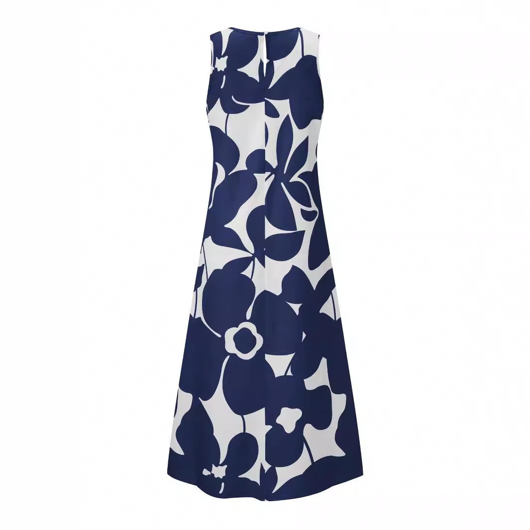 Women's Printed Round Neck Mid-length Sleeveless Dress Dresses