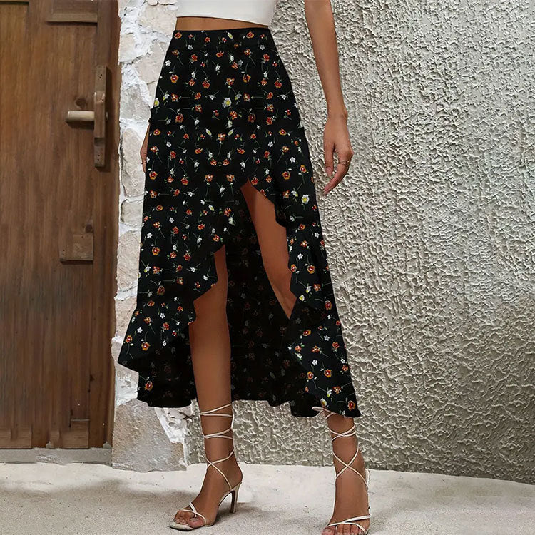 Women's Romantic Elegant Floral Lotus Leaf Hem Skirts