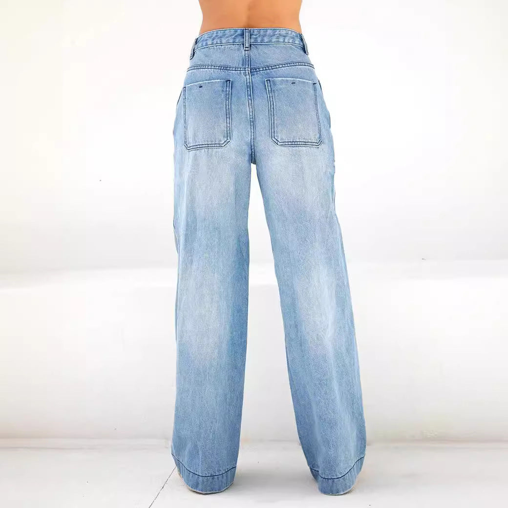 Women's High Waist Loose Wide Legs Mopping Jeans
