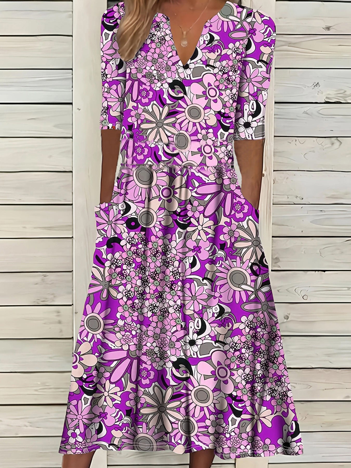 Women's Summer Printed Elegant Half-length Sleeve Dress