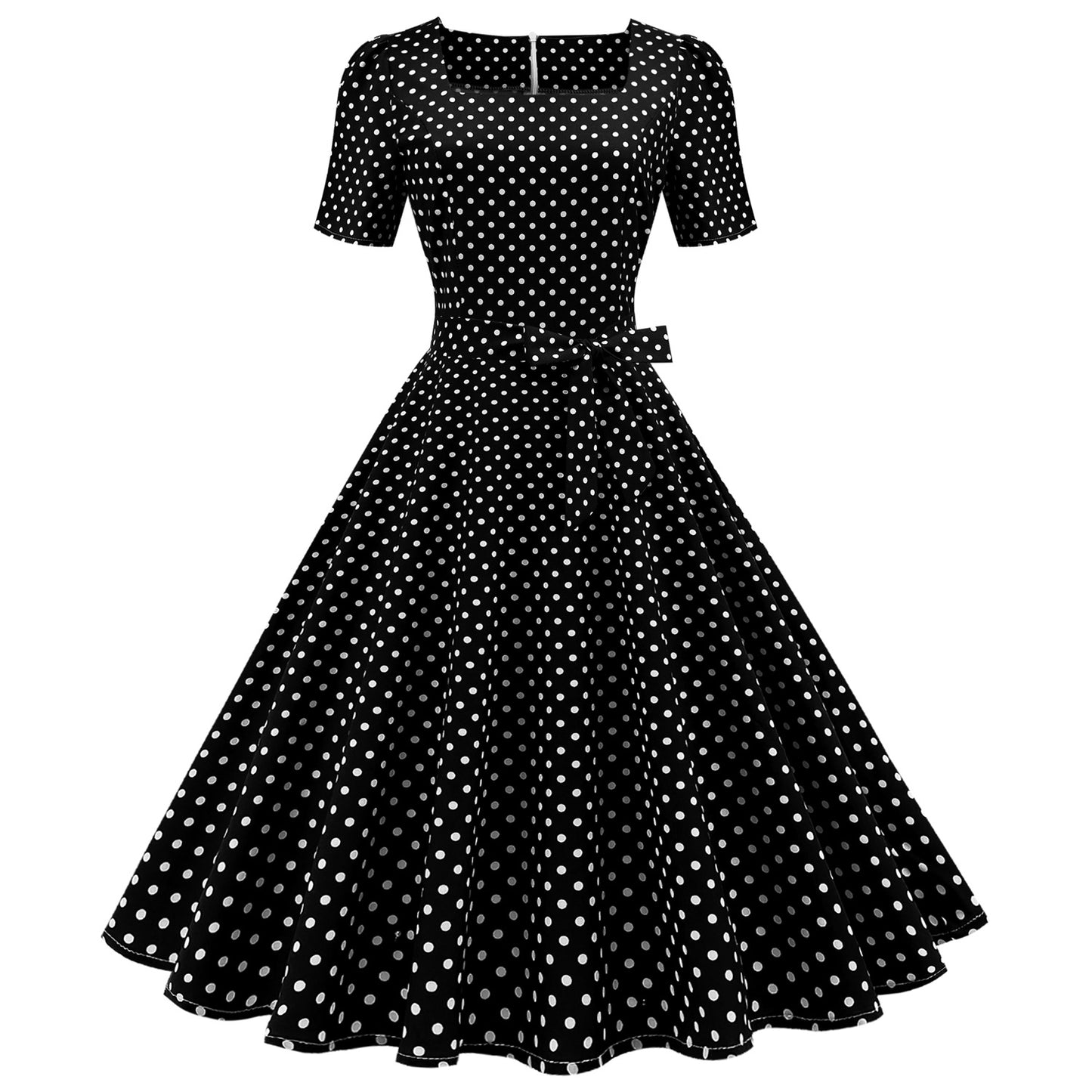 Women's Temperament Square Collar Sleeve Polka Dot Dresses