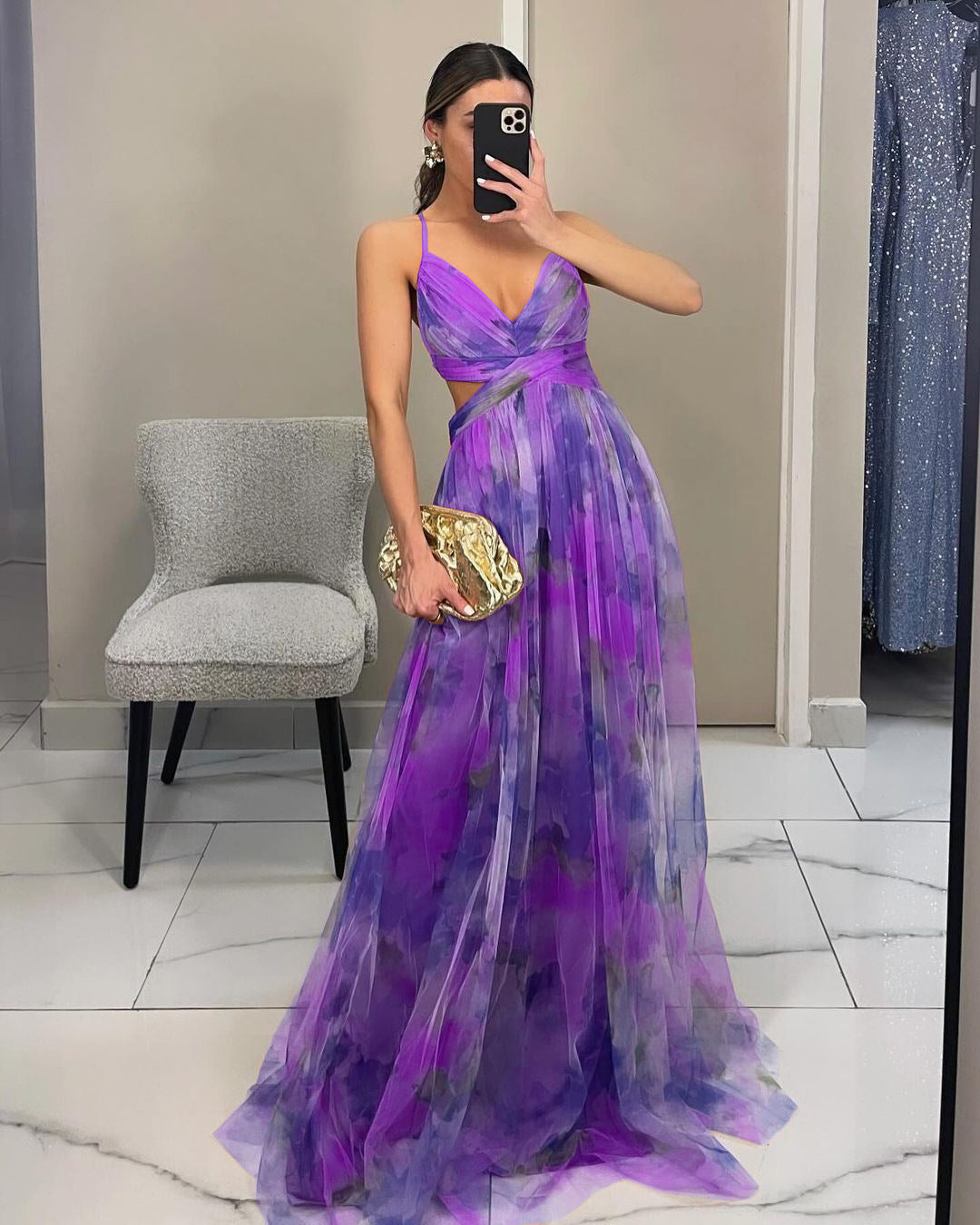 Mesh Printing Slip Holiday Leisure Party Dress