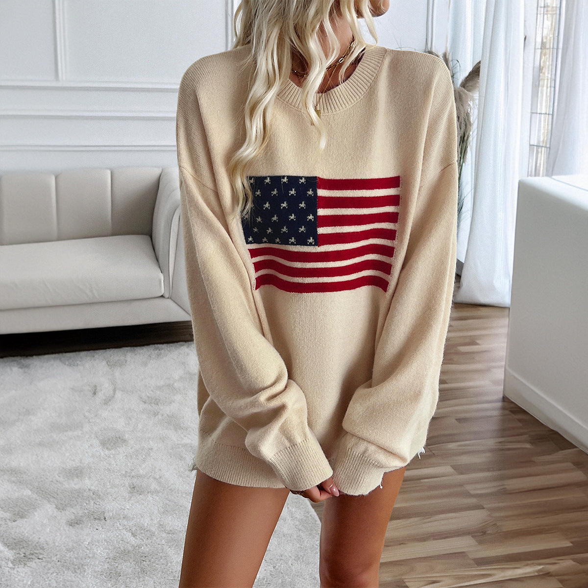 Women's Casual Loose Yarn-dyed Independence Day Long Sweaters