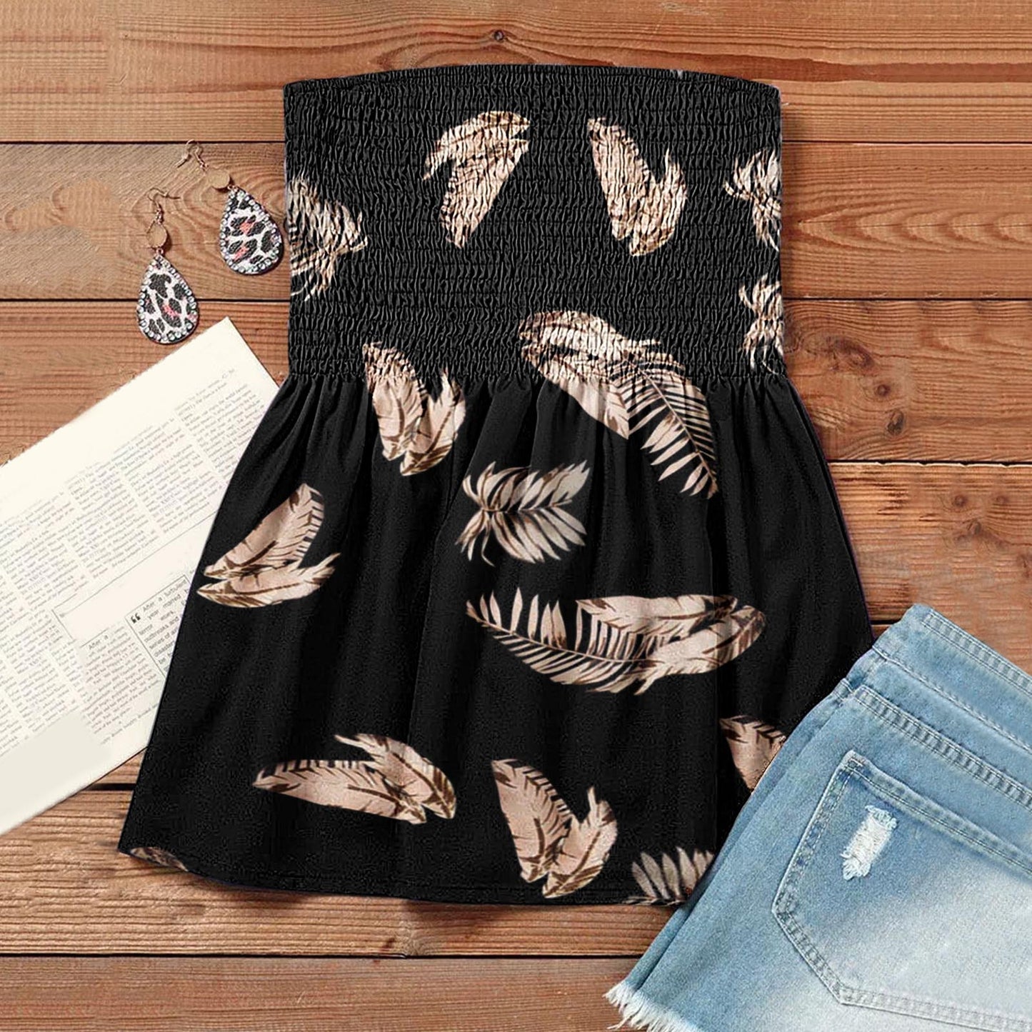 Women's T-shirt Fashion Sexy Backless Elastic Band Printed Tops