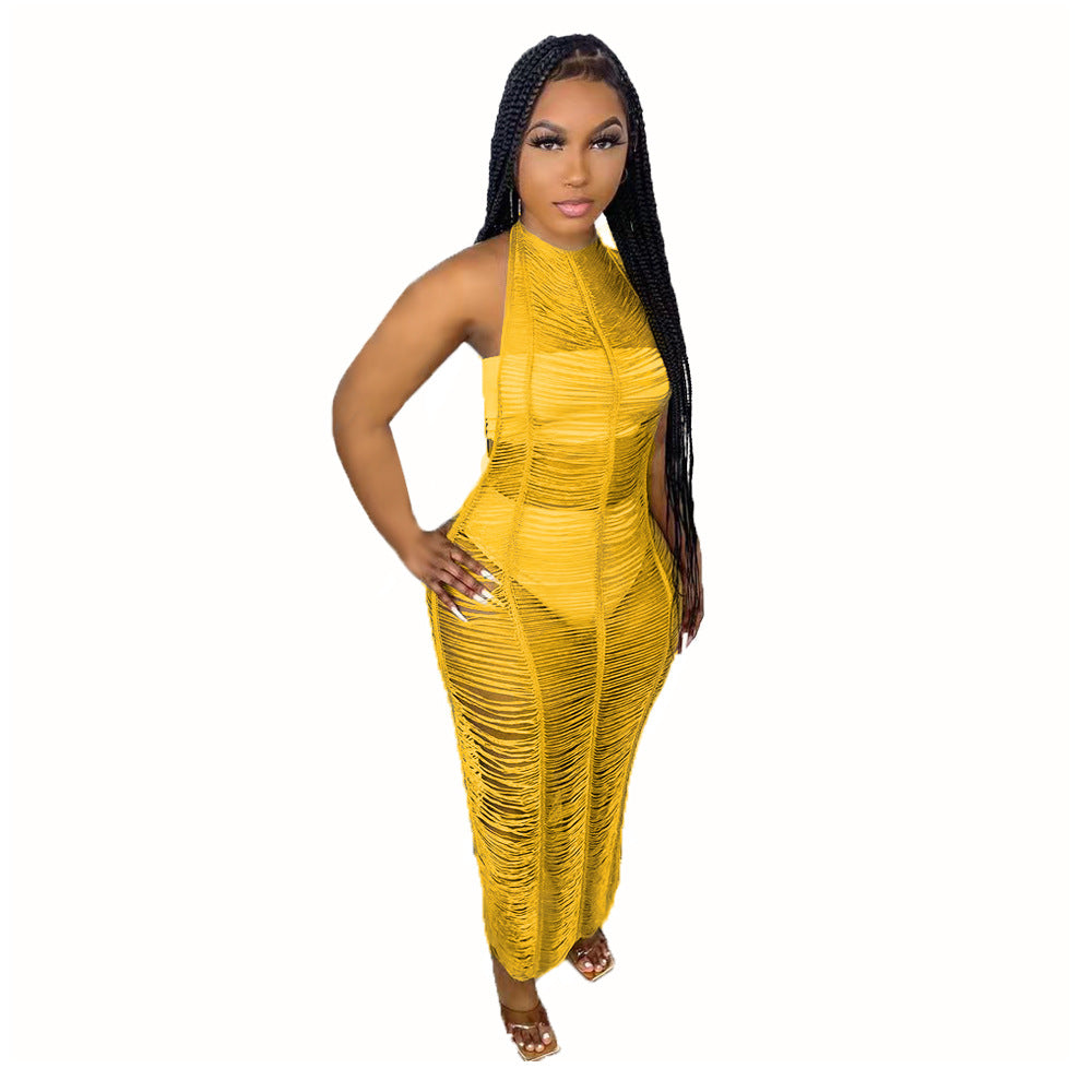 Women's Sexy Solid Color Knitted Beach Dress Dresses