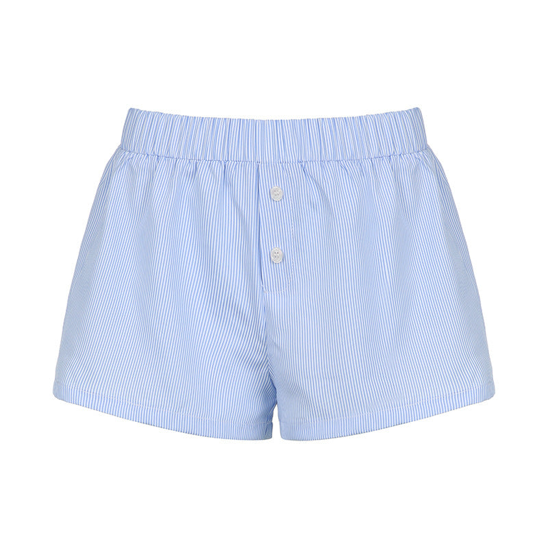 Women's Summer Striped Woven Elastic High Waist Button Loose Casual Pants