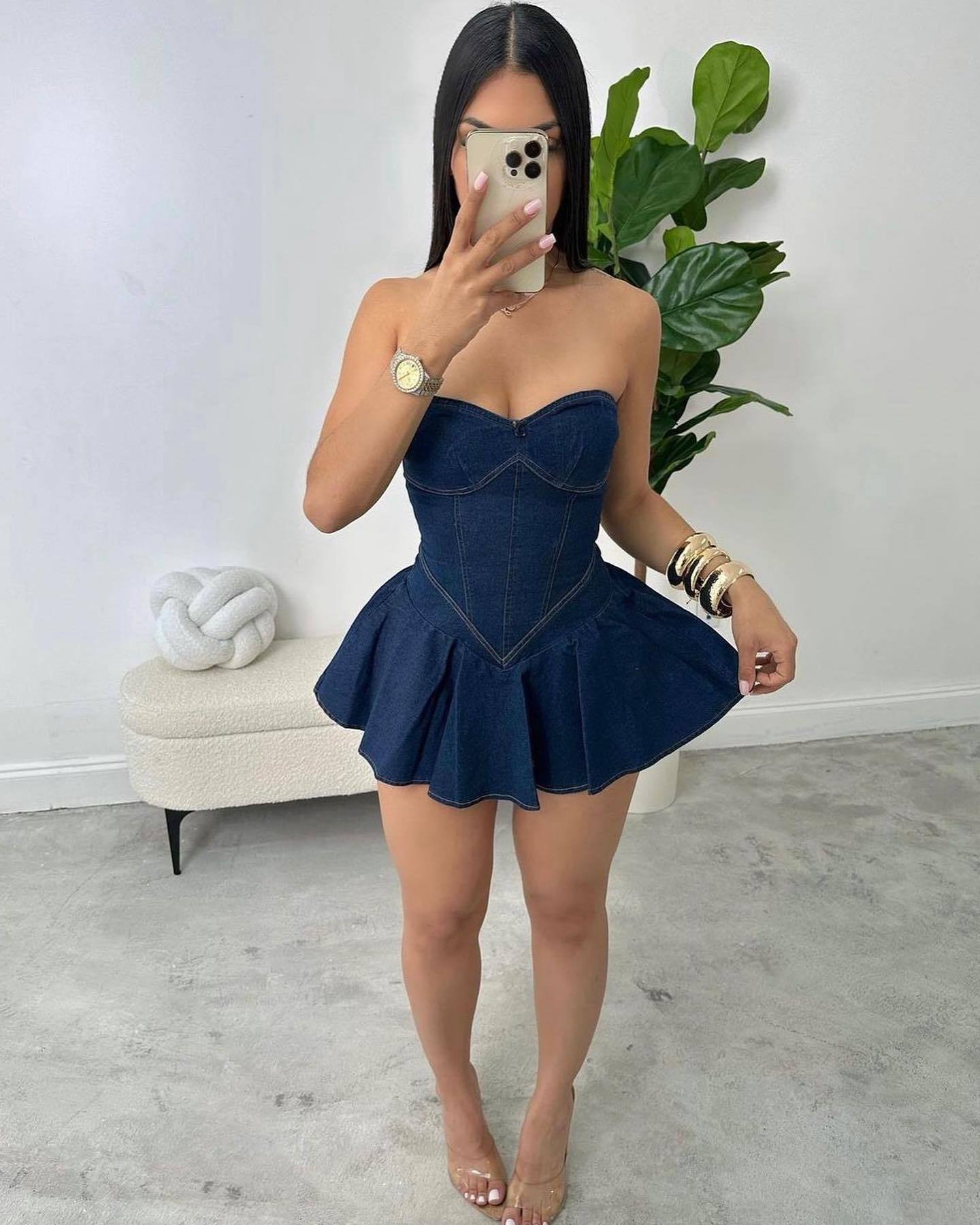 Women's Fashion Temperament Denim Sexy Hot A- Dresses