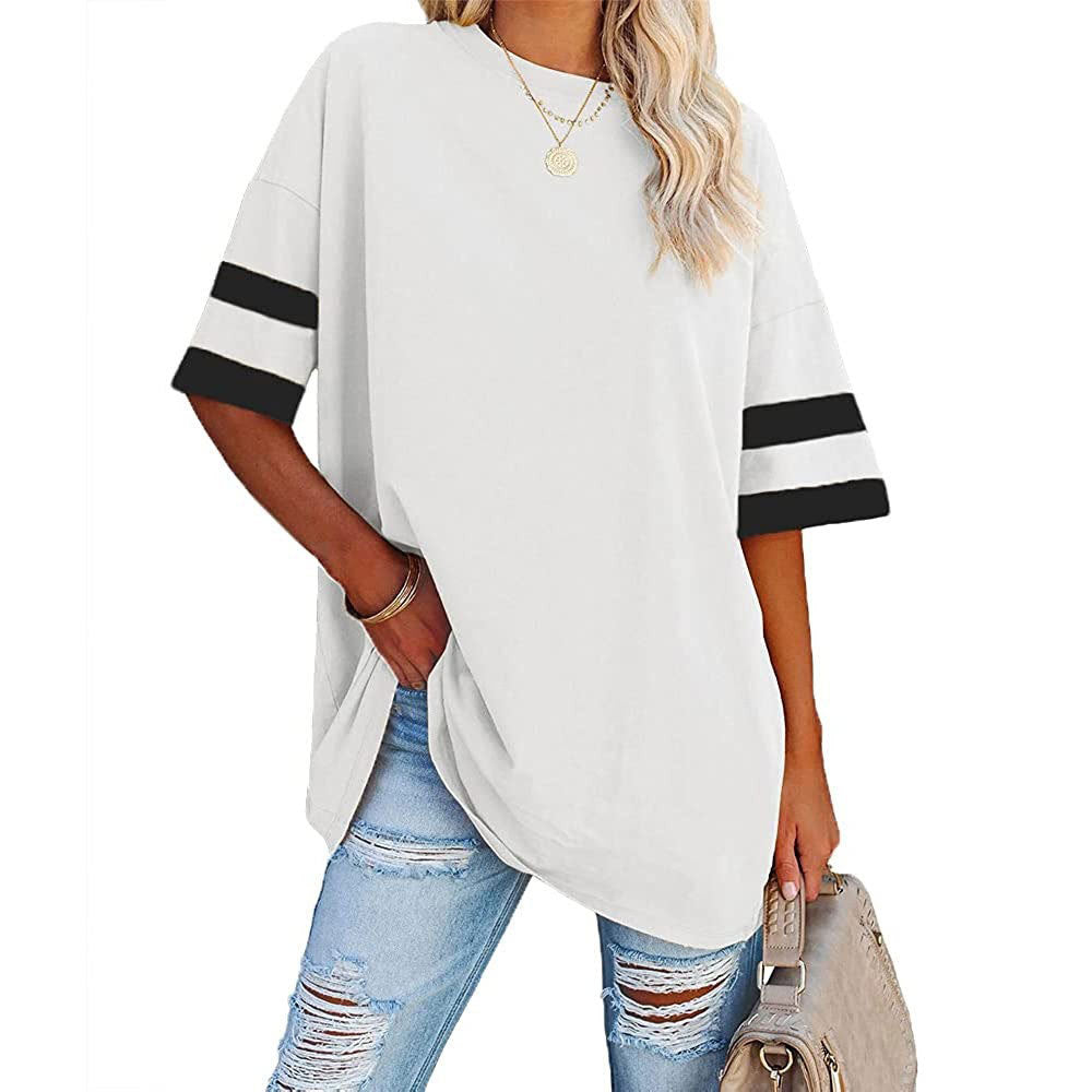 Women's Half Sleeve Round Neck Contrast Color Blouses
